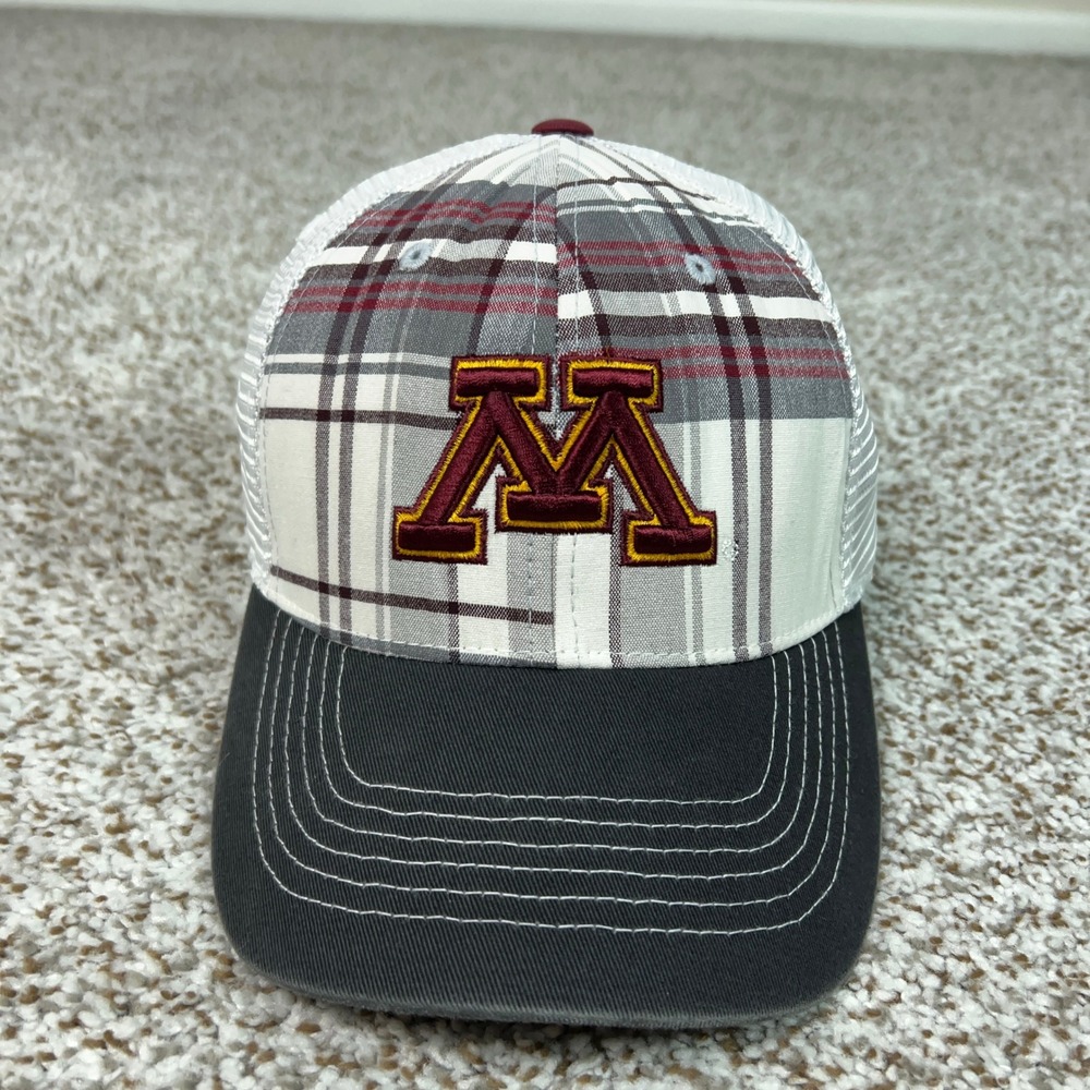 Minnesota Gophers Hat Men One Size Flex White Plaid Trucker College NCAA Sport